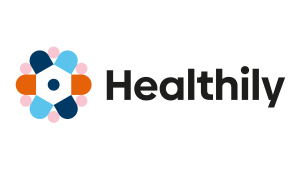 Healthily logo with a colourful geometric flower icon next to bold black text.