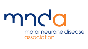 mnda, Motor Neurone Disease Association logo in blue and orange text