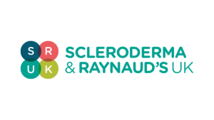 Four coloured circles with 'SR UK' inside, alongside the text 'Scleroderma & Raynaud’s UK'.