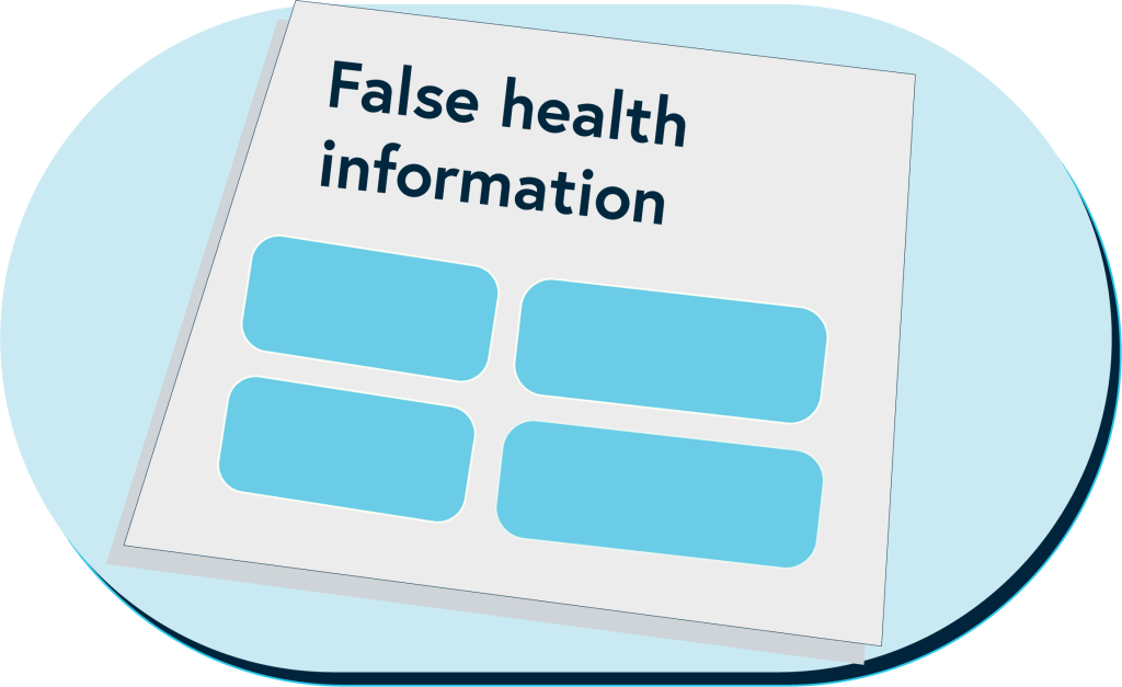 A simple illustration of the false health information warning signs guide.