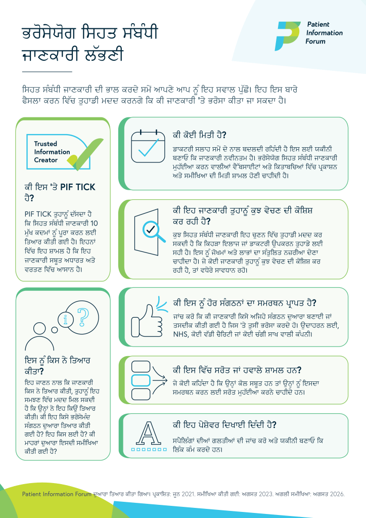 An image of the 'Finding trusted health information' poster in Punjabi