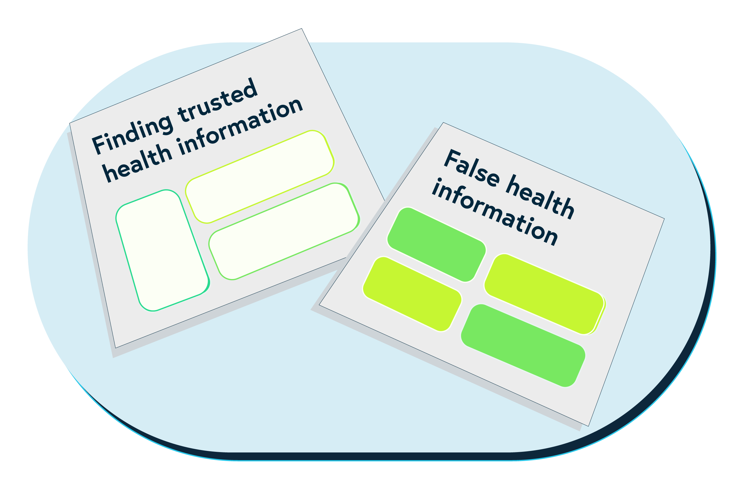 This image shows simplified versions of the covers of two of our top tips sheets – Finding trusted health information and How to spot false health information