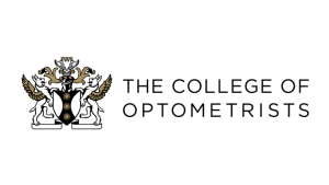 College of Optometrists logo with black text and a heraldic crest