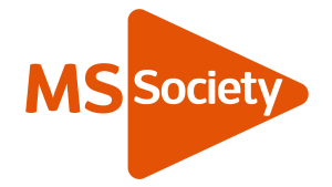 MS Society logo with orange triangle.