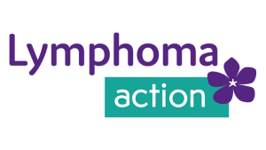 Lymphoma Action logo with a purple flower and the word "action" in white on a teal background.