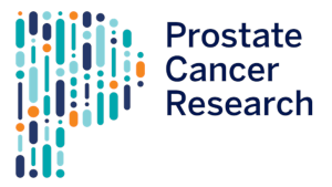 Logo for Prostate Cancer Research featuring a stylised 'P' made of navy and orange dots and lines, with the text 'Prostate Cancer Research' to the right.