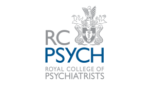 a detailed crest above the bold text 'RC PSYCH' in blue and grey, with 'Royal College of Psychiatrists' written below.