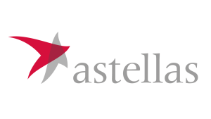 Astellas logo with red and grey star emblem followed by grey lowercase text.