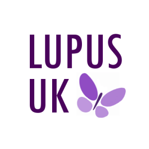 Lupus UK logo and a drawing of a purple butterfly