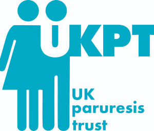 Two blue human figures, one male and one female, with bold 'UKPT' text and the 'UK Paruresis Trust'.