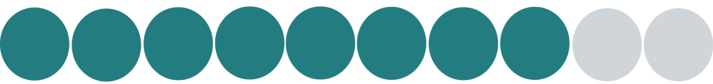 Infographic showing ten circular shapes, with eight highlighted in teal, representing a '8 in 10' statistic.