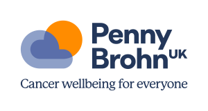 A graphic of wwo overlapping shapes resembling stylized clouds. Penny Brohn UK. Cancer wellbeing for everyone