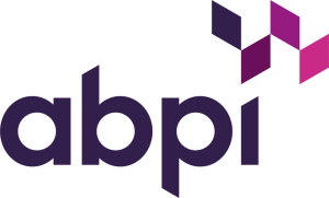 ABPI logo with bold lowercase text and geometric purple and pink shapes above.