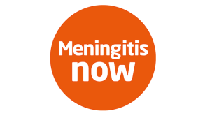 The text 'Meningitis now' in an orange circle