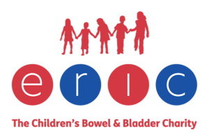 Children holding hands and the text ERIC, the children's bowel and bladder charity logo