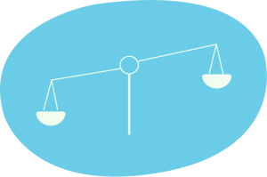 Illustration of an unbalanced scale on a blue background