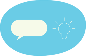 Speech bubble and light bulb icons on a blue background