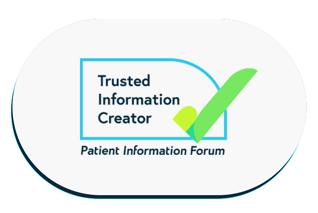 PIF TICK logo featuring a blue outlined oval box with the words "Trusted Information Creator" and a large green check mark overlapping the box. Below is the text "Patient Information Forum".