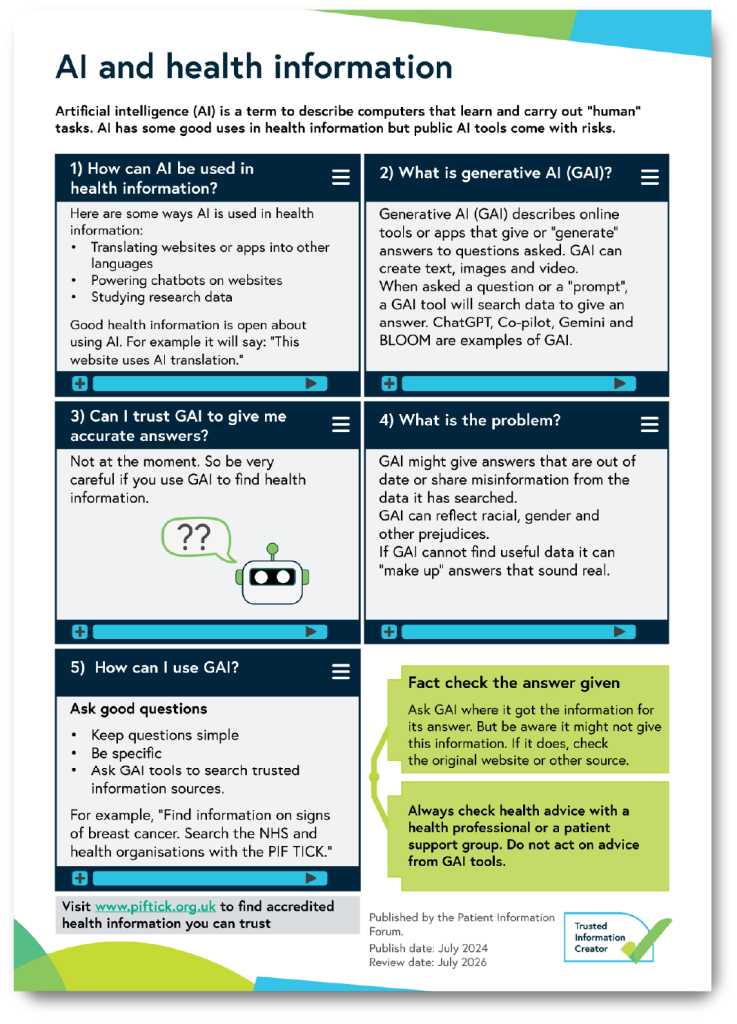 An image of the 'AI and health information' poster