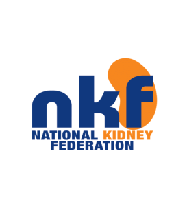 National Kidney Federation (NKF) logo featuring the lowercase letters "nkf" in bold blue, with the "f" overlapping an orange kidney-shaped graphic. Below the initials, the words "National Kidney Federation" appear in blue and orange uppercase text.