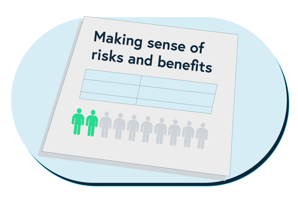 A simple illustration of the making sense of risks and benefits poster.