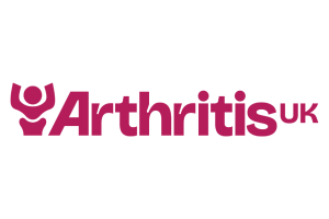 Arthritis UK logo in dark pink, featuring a stylised human figure with raised arms to the left of the bold text "Arthritis UK".