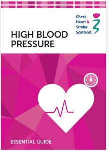 The front cover of the high blood pressure booklet. It features an illustration of a heart.