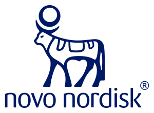 An image of a bull with a sun disk between his horns. Novo Nordisk. registered trademark symbol