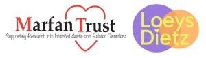 Logo combining Marfan Trust (with a heart outline in red) and Loeys-Dietz (text in yellow within overlapping purple and orange circles).